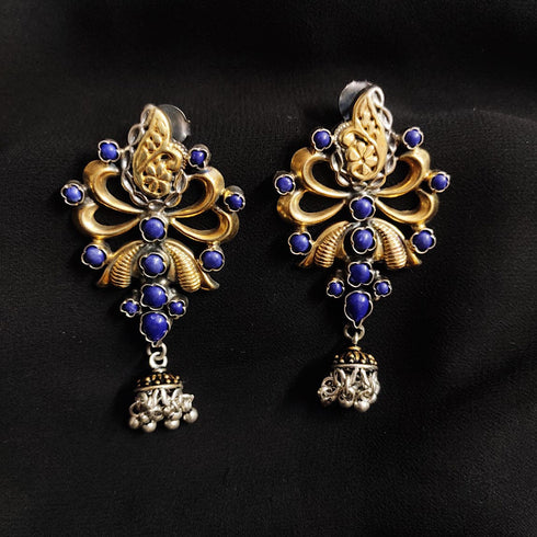 Silver Goldplated Lapis Jhumka