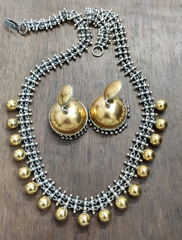 Dual tone necklace jhumka set