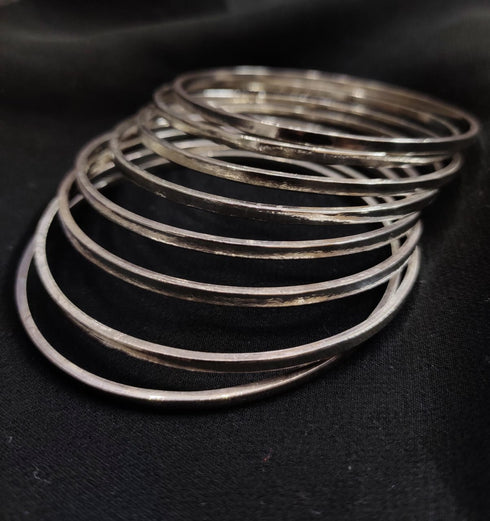 925 Pure Silver Plain Bangle set, Flat bangles, Sterling Silver Bangle Stack