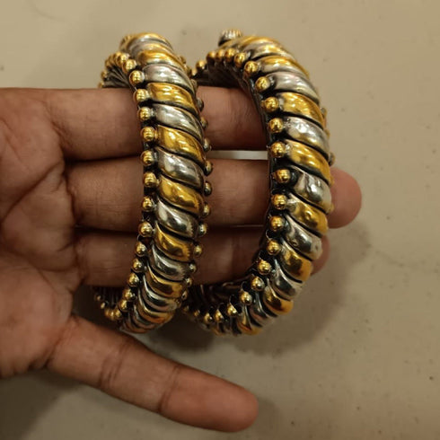 Dual tone Sutlada Bangles, sutarla bangles, Gold plated shindeshahi toda, 925 silver kada, Two tone Bangles