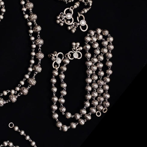 Silver beads anklet (pair)