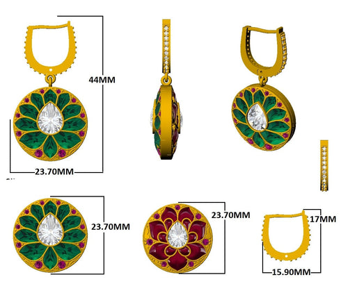 Reversible Lotus Kundan Bali Hoops