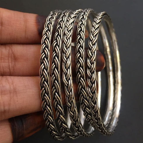 Silver Bangle Set (Set of 4)