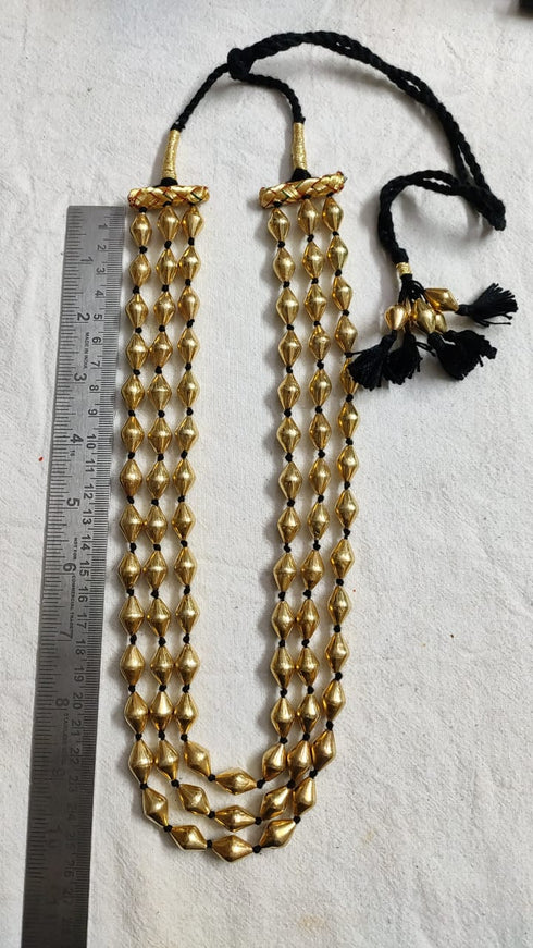 Three Line Gold Dholki Necklace
