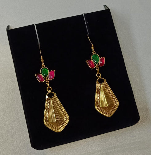 Gold plated multi color kundan earrings in 925 silver