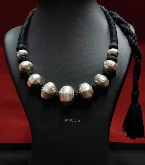 Wax Faceted Beads Silver Necklace (oversized beads)