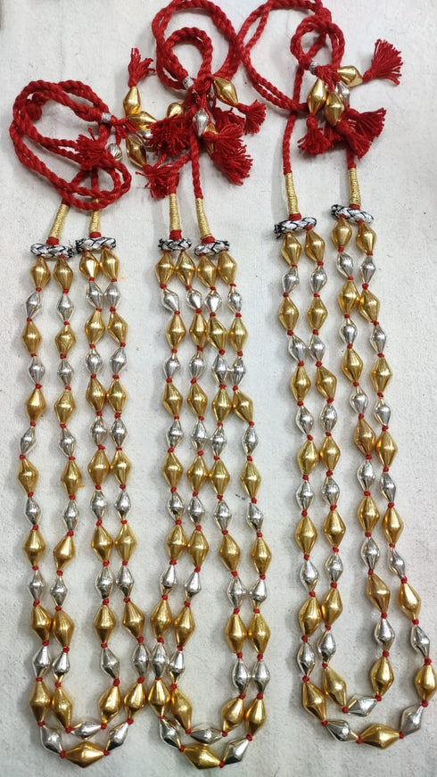 Dual tone dholki necklace, dholki two tone silver mala, 2 line dholki
