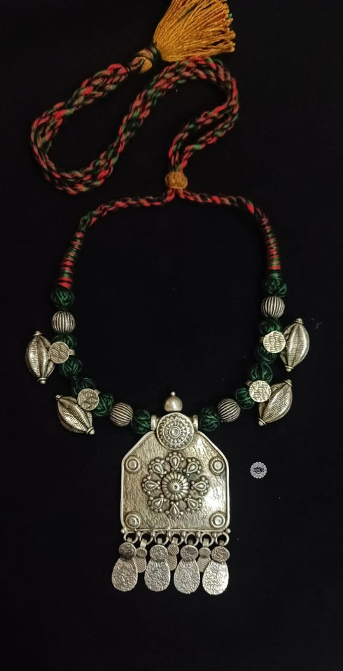 Tribal Silver Thread Necklace