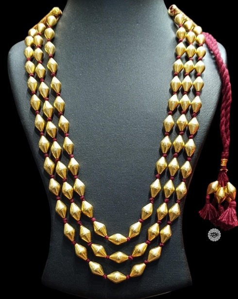 Three Line Gold Dholki Necklace