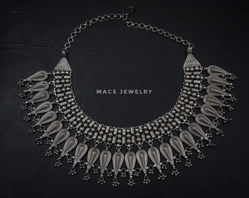 Vintage Silver Oxidised Necklace, Pure Silver Antique Statement Jewellery, Authentic Antique Vintage Silver Necklaces