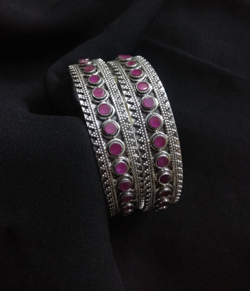 Silver stone bangles set (2.4)