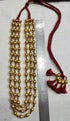 Three Line Gold Dholki Necklace in maroon thread