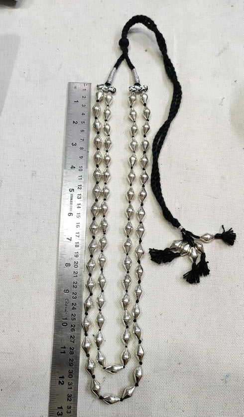 Two Line Dholki Beads Silver Necklace