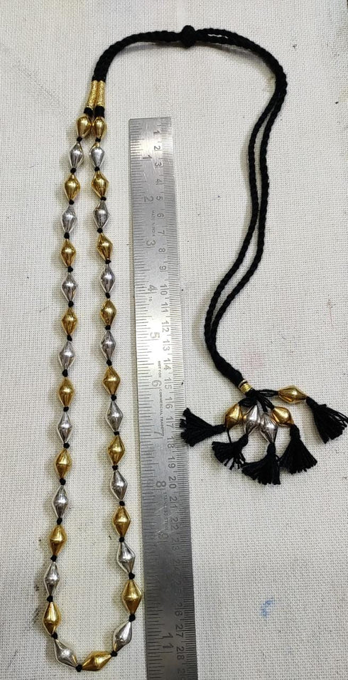 dual tone silver dholki necklace, two tone necklace