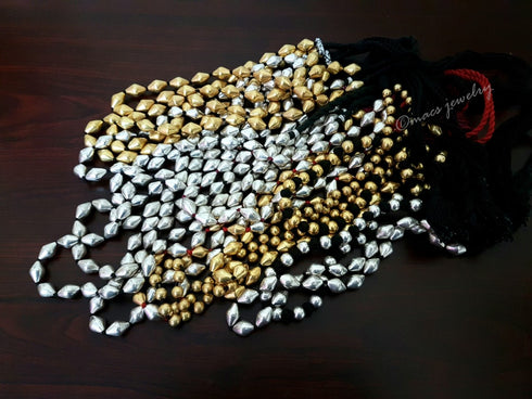 dholki beads necklace, dholki mala, bor mala, silver dholki, gold plated dholki