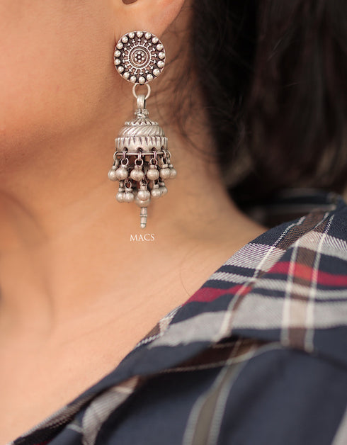 oxidised earrings jhumka, kashmiri jhumka earrings online, big jhumkas, house of jhumkas, vintage jhumka, jhumka design in silver, jhumka silver big earrings