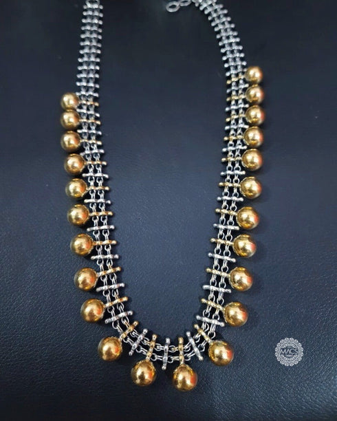 gold ball necklace, Dual tone jewellery, ball necklace, gold ball chain necklace