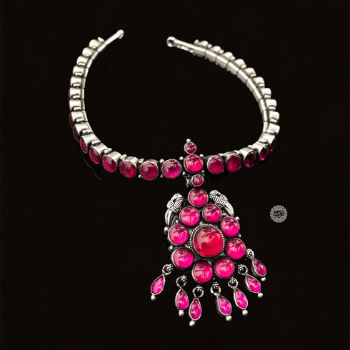 attigai, kemp attigai, kemp jewellery, kemp stone jewellery, kemp necklace, original kemp stone jewellery, antique kemp necklace, real kemp stone jewellery, silver kemp jewellery, pink kemp necklace