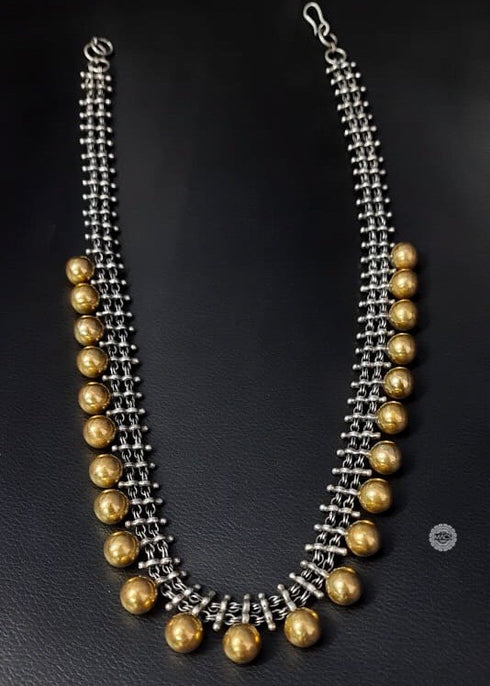 gold ball necklace, Dual tone jewellery, dual tone oxidised jewellery, dual tone necklace, two tone jewellery, silver ball necklace, ball necklace silver, ball necklace, gold ball chain necklace