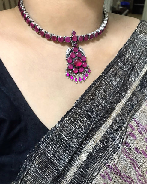 pink kemp attigai, kemp addigai necklace