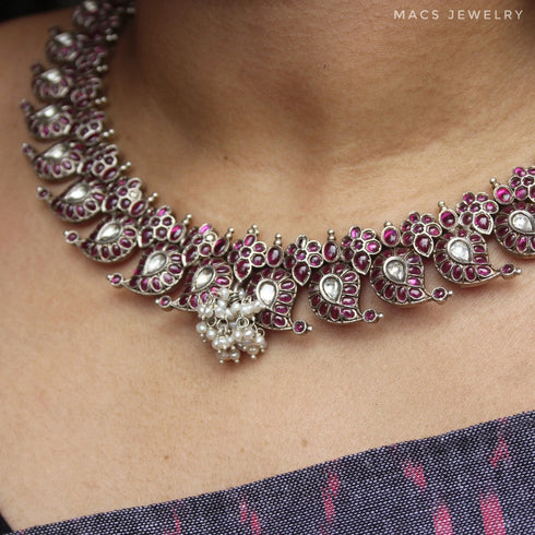 kemp mango necklace, mango necklace, mango mala, mango haram, kemp mango haram, antique mango mala, pink kundan necklace