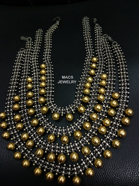 gold ball necklace, Dual tone jewellery, dual tone oxidised jewellery, dual tone necklace, two tone jewellery, silver ball necklace, ball necklace silver, ball necklace, gold ball chain necklace