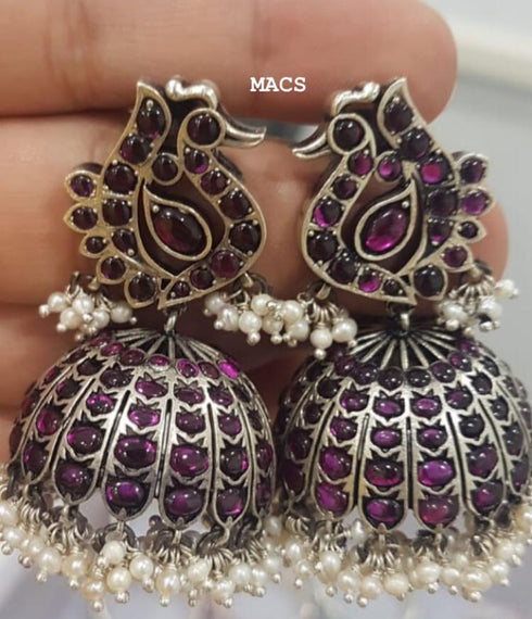 Pink peacock kemp jhumka for Indian weddings