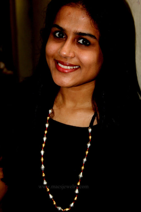 dual tone dholki mala, pure silver dholki necklace