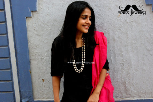 pure silver 2 line dholki beads necklace, dholki mala