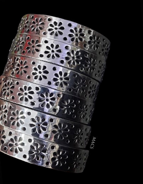 silver bangles for women, cut work bangles, silver kada for women, 925 silver kada, floral silver bangles