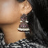 925 traditional Indian silver jhumkas with pink Kemp stones and pearls