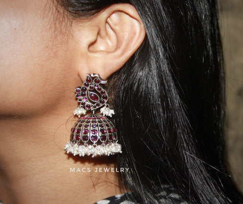 Peacock kemp south indian jhumka earrings