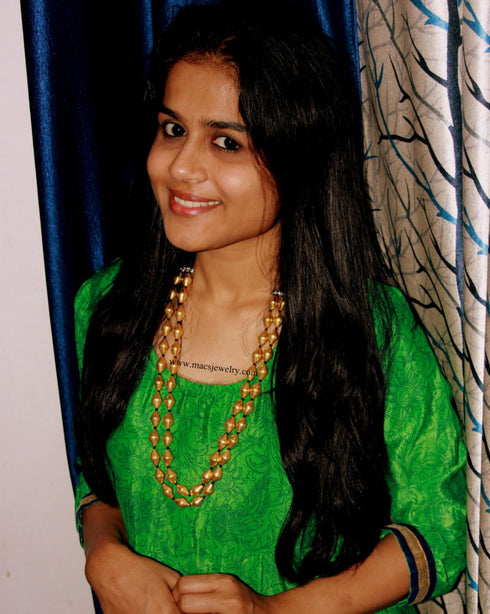 gold dholki beads necklace, long necklace designs gold