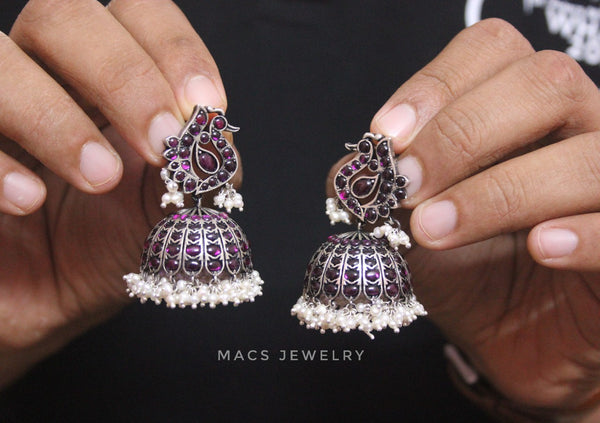 kemp jhumka, peacock kemp jhumka, kemp earrings, kemp jhumka earrings, kemp jhumka online, pink kemp jhumka