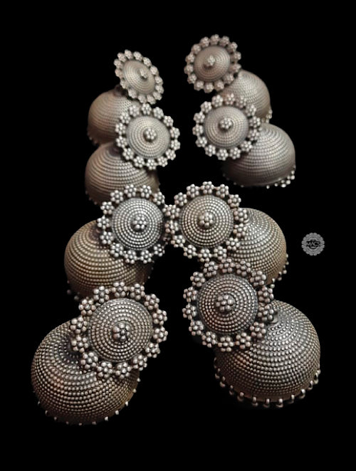 suryakanthi silver jhumka, nayanthara jhumka, bollywood silver jhumka earrings, jumbo silver jhumka, oxidised jhumka, jhumka silver big earrings, silver jhumka earrings
