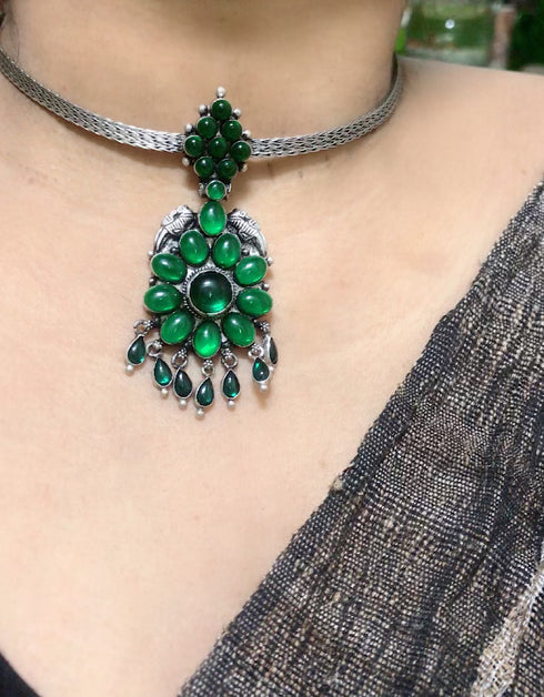 kemp necklace, kemp choker necklace, green kemp necklace, kemp stone necklace, kemp choker, kemp attigai, original kemp stone jewellery