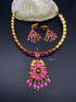 925 Silver Gold plated kemp attigai, addigai necklace, Pink kemp stone pendant, south indian kemp choker necklace set with earrings