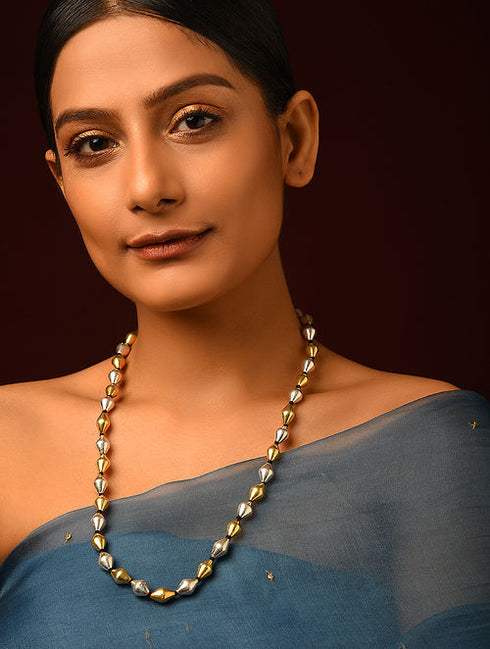 dual tone necklace, silver dholki necklace