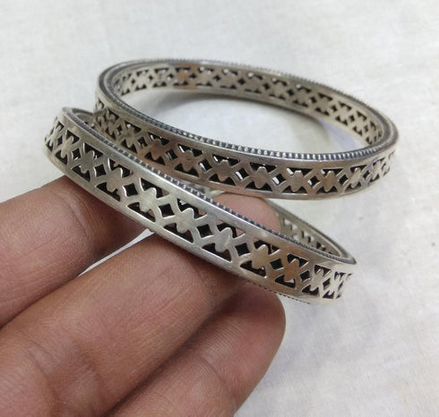 silver bangles for women, cut work bangles, silver kada for women, 925 silver kada