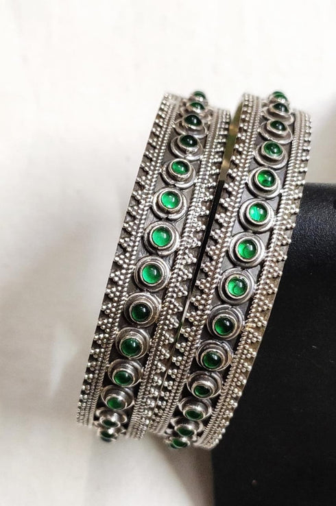 Green stone bangles (Pair)
