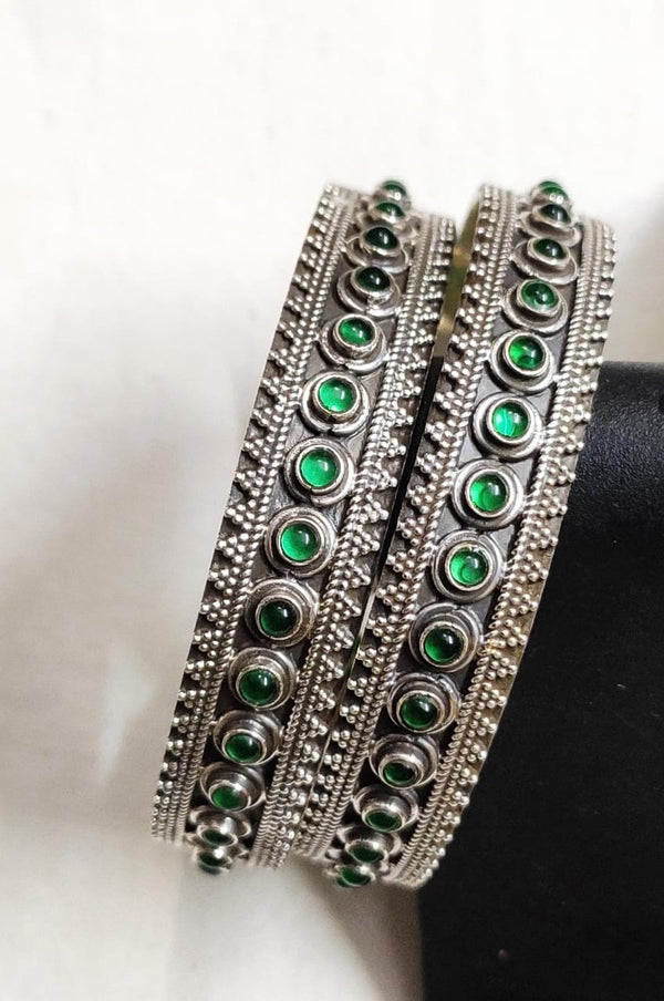 Green stone bangles (Pair)