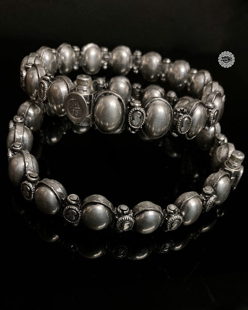 badam kada, badami kada, badam anklet, vintage silver kada, pure silver badam kada anklet