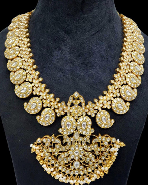White Kundan Long Mango Necklace