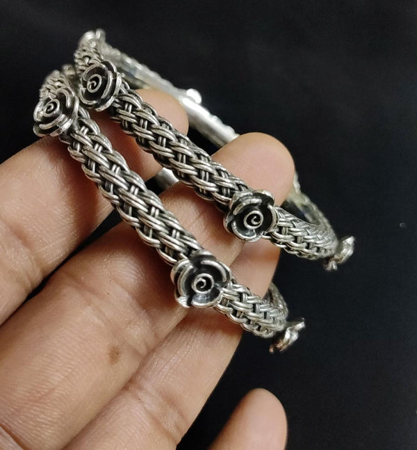 925 Silver Rose Bangles (Pair)