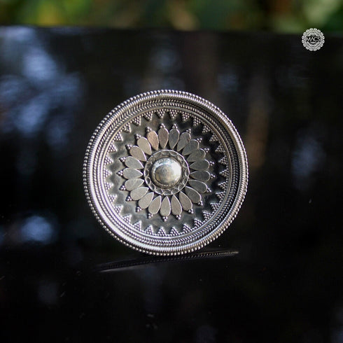 925 silver rava ring, big rawa ring, chandi ki ring, adjustable intricate flower ring