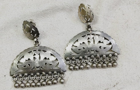 Silver peacock jali earrings