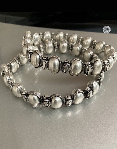 badam kada, badam anklet, vintage silver kada, pure silver badam kada anklet