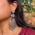 Handcrafted Indian tribal silver long peacock earrings for women festive wear