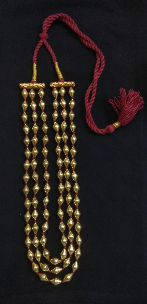 Three Line Gold Dholki Necklace