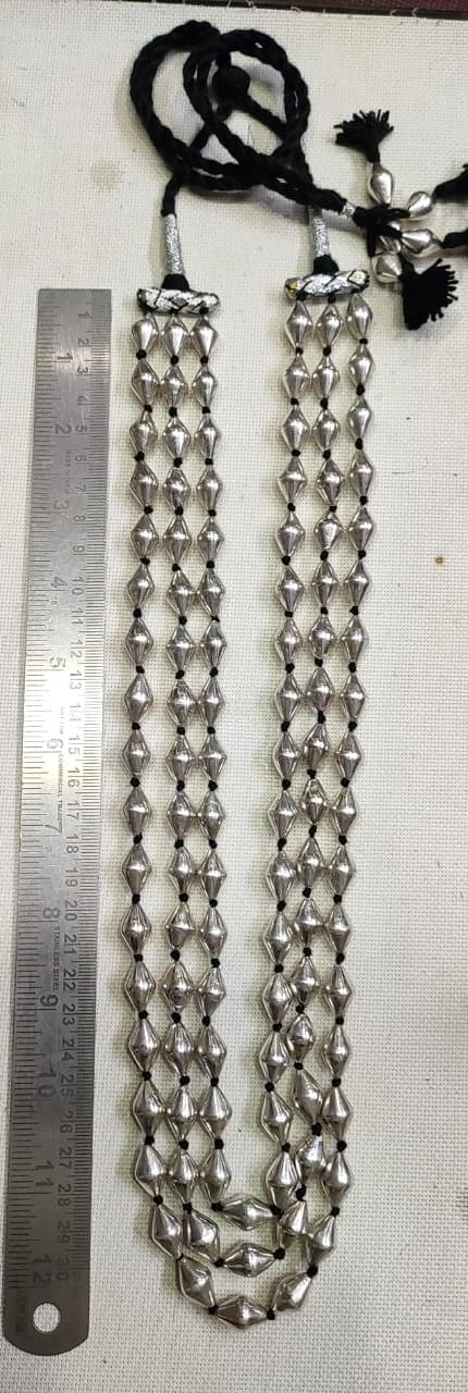 dholki beads necklace, dholki mala, bor mala, silver dholki, layered necklace